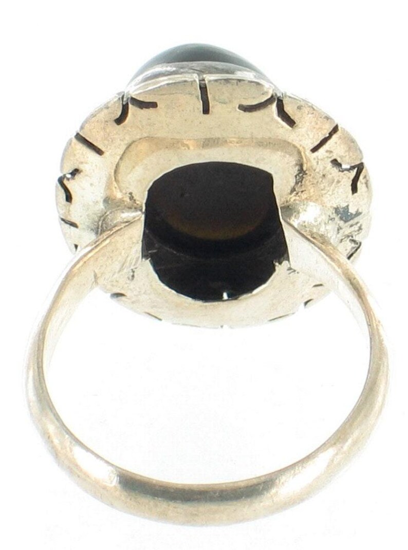 Vintage Sterling Silver Mexico Onyx Aztec Design Oval Cab Ring 6.5 1960s image 5