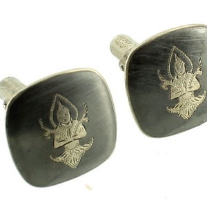 Vintage Sterling 1940&#39;s Siam Buddha Nielloware Niello Ware Cufflinks Unisex!/Buddha Cufflinks/Sterling Buddha/Siam Jewelry/Good Gift