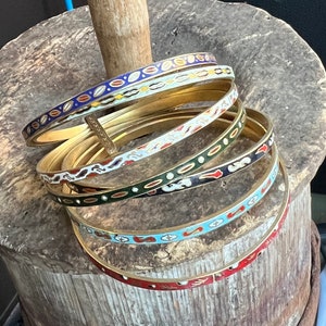 Antique Deco 1920s Cloisonné Set 7 Blue Red Green Attached Bangle Bracelets 8/ Good Gift/ Cloisonné Bangles/ Deco stack of Bangles/ Gift image 2