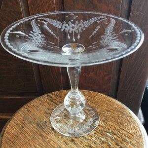 Antique Pairpoint Cut Crystal Comport: Steuben Erickson Style Bubble Ball