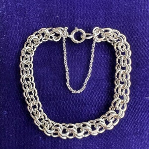 Vintage Sterling Silver Double Strand Charm Bracelet Chain 7.5”