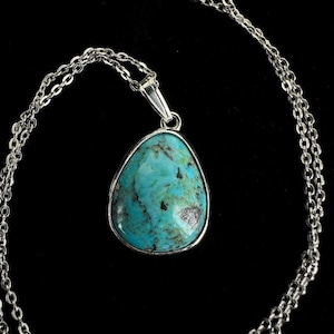 Vintage Sterling Silver Turquoise Pendant Necklace 18”