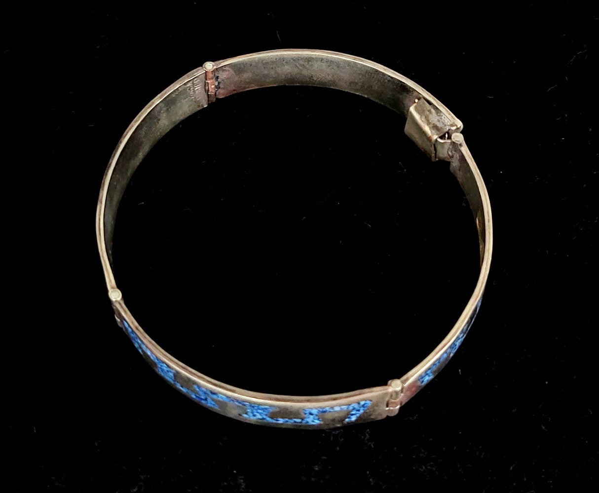 Vintage Alpaca Turquoise Inlay Bangle Bracelet Silver Tone Southwestern Boho Vintage Alpaca Silver Tone Bangle Bracelet: Faux Turquoise  main image 2