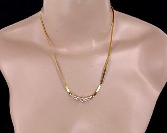 Vintage Yellow Gold Plated Rock Quartz Snake 70s Chain Necklace 18” / Quartz Necklace / Quartz Jewelry / Gemstone Jewelry / Gifts for her
