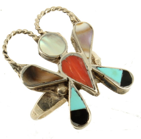 Vintage Zuni Inlaid Mosaic Turquoise Coral Shell … - image 6