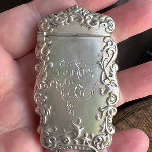 Antique Sterling Silver Vesta Match Safe Case Repousse Victorian with Pretty Monogram/ Good Gift/ Antique Gift/ Match Safe/Victorian Vesta