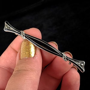 Antique Art Nouveau Victorian Sterling Silver Onyx Marcasite Bar Pin Brooch 3” / Antique Silver Brooch / Black Onyx Jewelry / Gifts for her