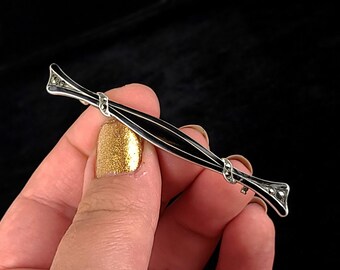 Antique Art Nouveau Victorian Sterling Silver Onyx Marcasite Bar Pin Brooch 3” / Antique Silver Brooch / Black Onyx Jewelry / Gifts for her
