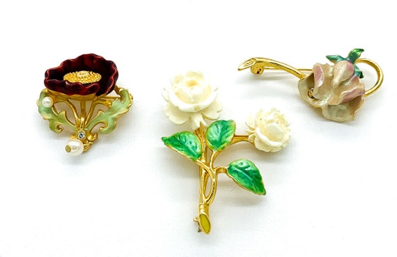 Vintage Joan Rivers Art Nouveau Style Enamel Flora