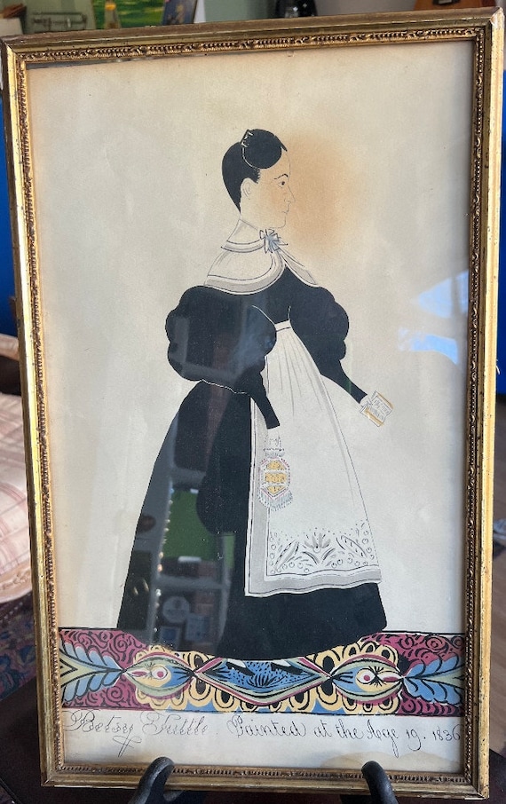 Antique Primitive American Folk Art 1920  Print- of-1836 Painting-Mourning Betsy Tuttle Davis/ Good Gift/ Antique Frame/  Print/Good Gift