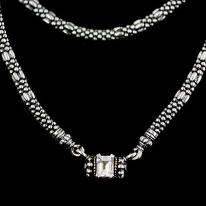 Vintage Lagos Sterling Silver 18k Yellow Gold Caviar Beaded 7.46ct White Topaz Necklace 17&quot;/ Lagos Caviar Necklace/ Lagos Topaz Necklace