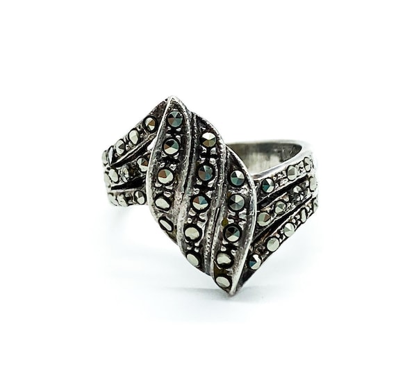 Antique Art Deco Sterling Silver Pave Marcasite Ri