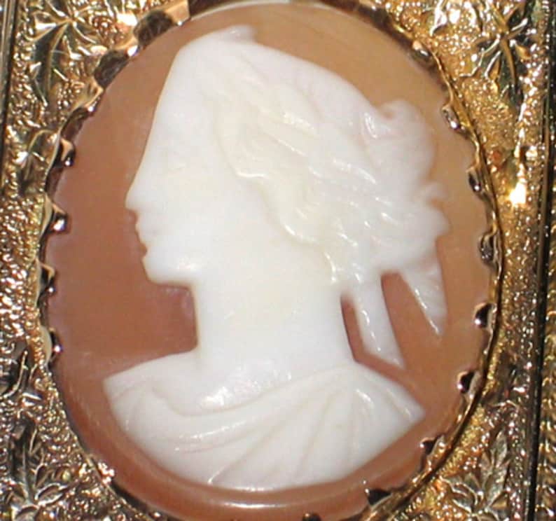 Antique 10K Gold Ornate Engraved Square Shape Left Face Cameo Pin Pendant VictorianCivil War Reenactment PinEarly Victorian Cameo Lovely
