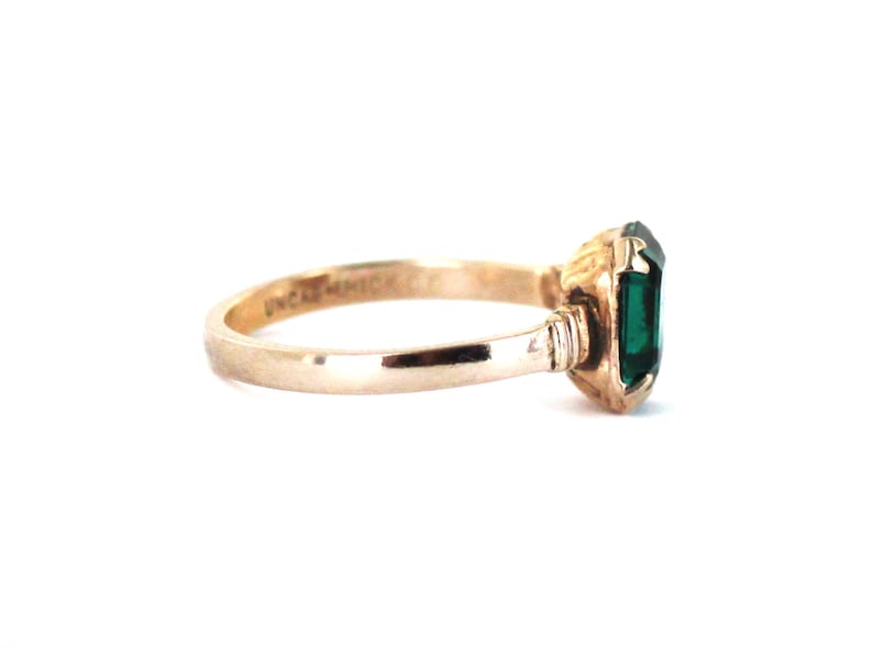 Antique Uncas Art Deco 10k Gold Filled Green Emerald Paste Solitare Ring Size 6 Antique Solitare Paste Ring Green Stone Ring