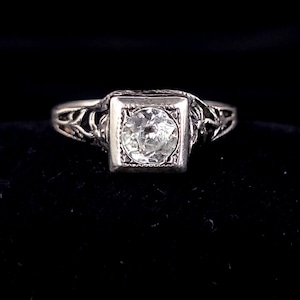 Antique Edwardian Sterling Silver Filigree Diamond Paste Ring Sz 6 / Antique Jewelry / Edwardian Jewelry / Sterling Jewelry / Gifts for her