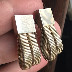 Antique Deco 10K GF Gold Filled 2 Snake Mesh Screw Bk Earrings Binder Bros/Gold Filled Earrings/Snake Mesh Earrings/Good Gift/Deco Earrings