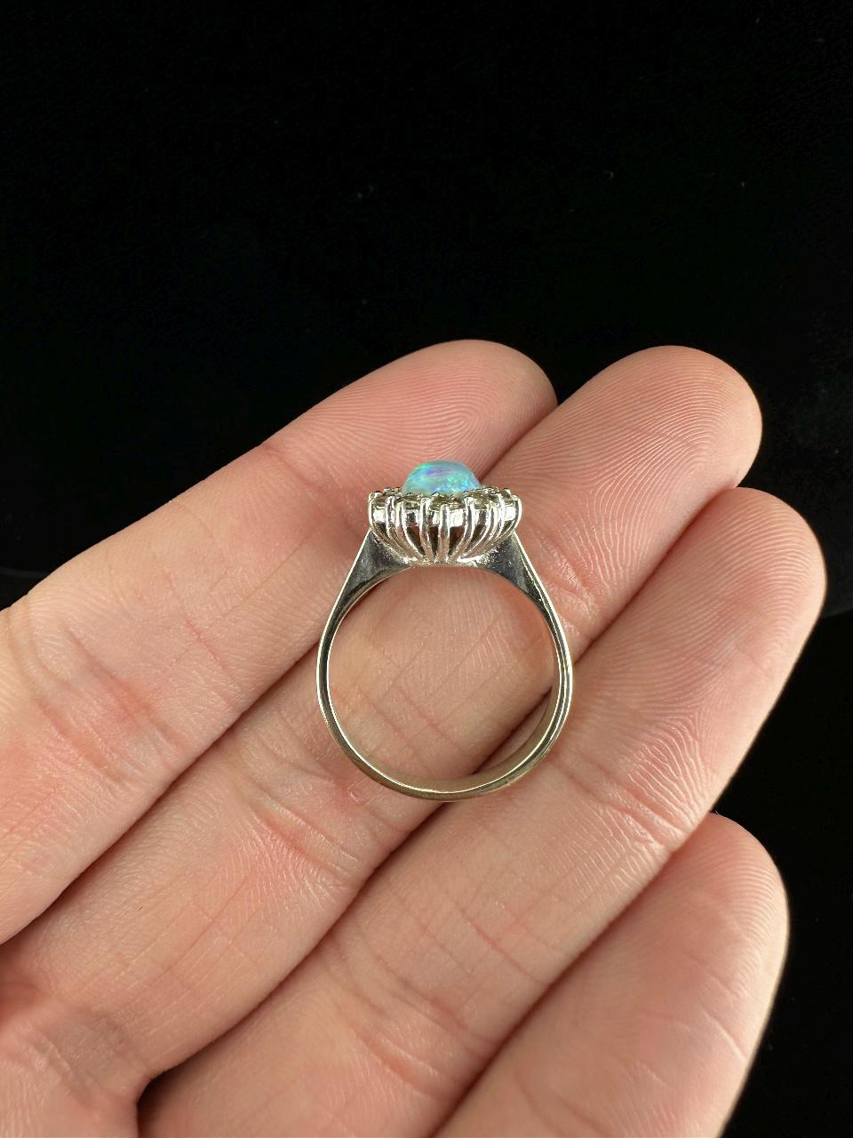 ヴィンテージ 14k ホワイト ゴールド オーストラリアン オパール