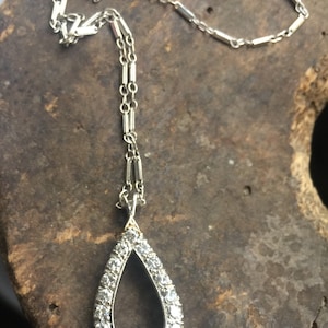 Vintage Mid Century 14k White Gold VVS1-2 0.75cttw GH Diamond Teardrop Necklace 15&quot;/ 14k White Gold Diamond/Good Gift/Gift for Her/Gift