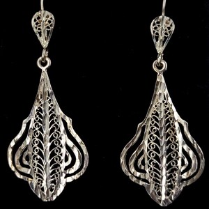 Vintage Sterling Silver Ornate Filigree Openwork Dangle Shepherds Hook Earrings 2.5” / Silver Earrings / Filigree Jewelry / Gifts for her