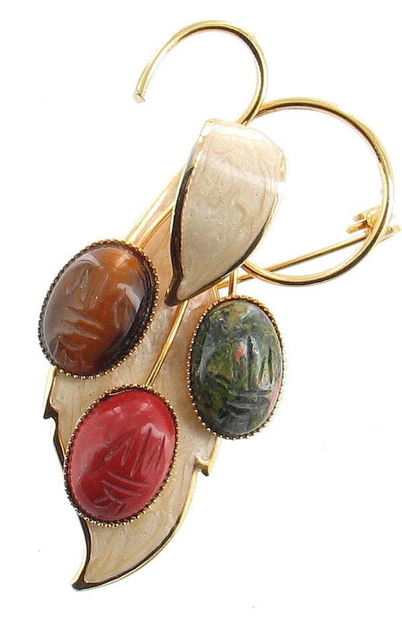 Vintage Egyptian Revival Multi Gemstone Scarab Ena