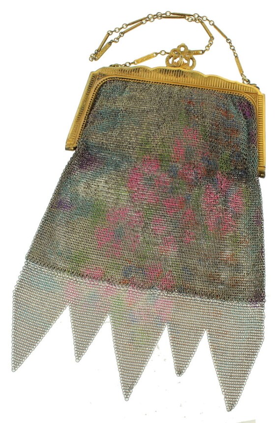 Antique Fringe Colored Mesh  Purse Ornate Frame C… - image 2