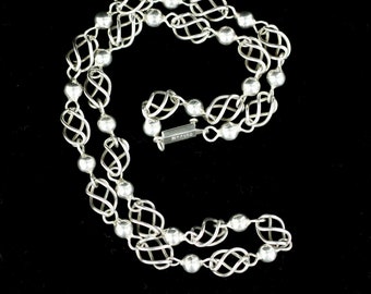 Vintage Sterling Silver TT-22 Taxco Mexico Twist Link Bead Necklace 26" / Taxco Jewelry / Silver Necklace / Vintage Jewelry