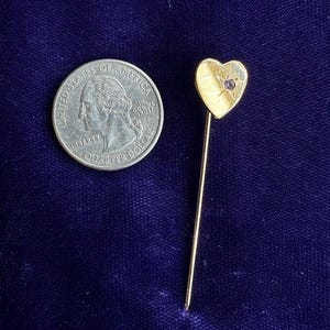 Vintage Danecraft 12k GF Amethyst Heart Slide Stick Pin 2.25”/ Good Gift/ Gift for Her/ Gift for Him/ Stick Pin/ Gold Filled