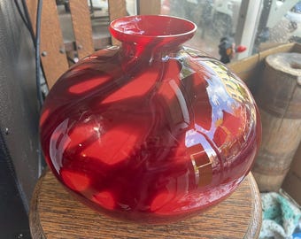 Antique Bohemian Czech Kralik Ruby Red Art Glass Ball Vase ~ Art Deco