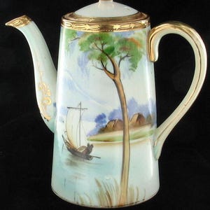 Antique Nippon Demitasse Pot: Hand-Painted Mt. Fuji Landscape