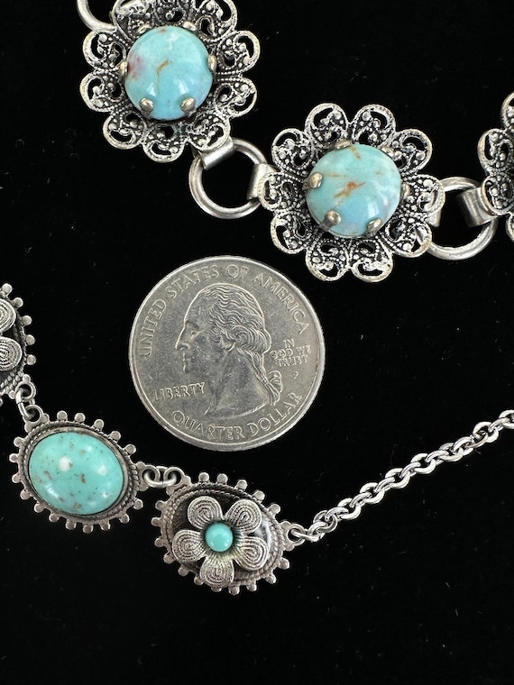 Antique Sterling & SP Czech Faux Turquoise Glass … - image 3