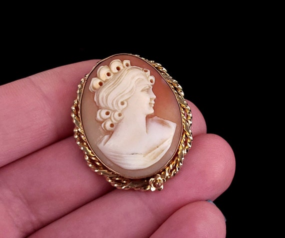 Antique Deco Gold Filled GF Cameo Carved Shell Fl… - image 5