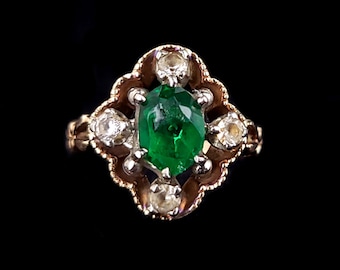 Antique Victorian 10k Yellow Gold Green Paste and Rock Quartz Small size 3 / Victorian Jewelry / Gold Jewelry / Gifts for Her / Good Gift