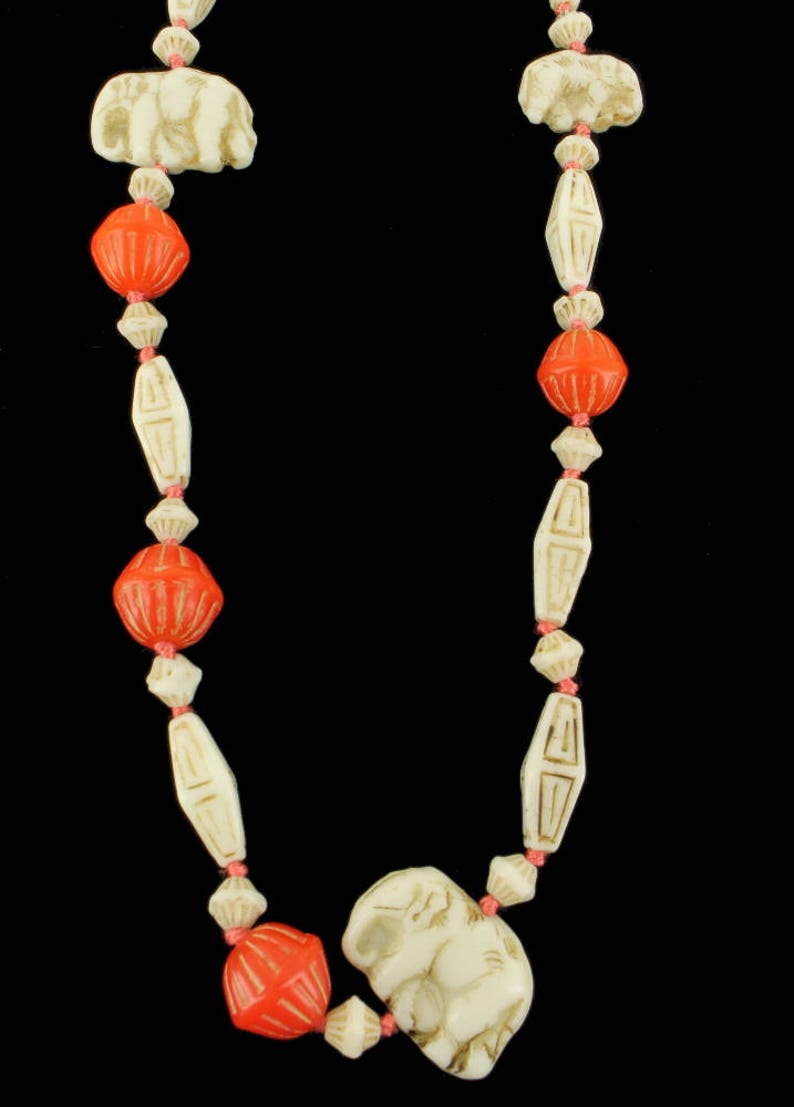 Antique Deco Max Neiger Egyptian Revival Czech Elephant Carved Necklace 30.5