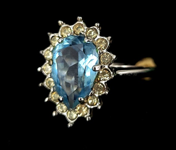 Vintage Mid Century Cellini Blue Clear Rhinestone… - image 1