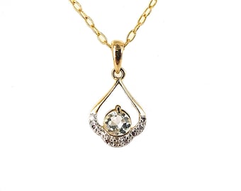 Vintage Gold Over Silver Genuine Diamond Topaz Gemstone Pendant Necklace 17.5” / Diamond Jewelry / Diamond necklace / Topaz Necklace