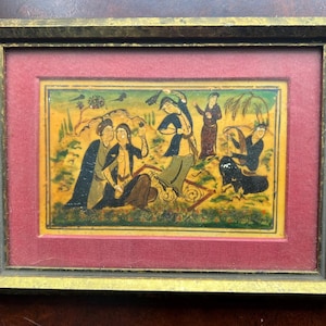 Vintage Middle Eastern Framed Miniature Hand-Painted Scene