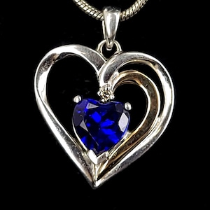 Colar vintage de prata esterlina 14k com pingente de diamante de safira sintética com coração de ouro 19&quot;/joias de safira/joias de pedras preciosas/colar de diamantes