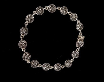 Vintage Deco Sterling Silver Marcasite Round Link Bracelet 6.5” / Marcasite Jewelry / Sterling Bracelet / Link Bracelet / Gifts for her