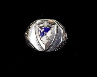 Vintage Siegelring aus Sterlingsilber mit Emaille, WGS-Abschlussjahrgang 1951, Größe 6,5