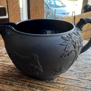 Antique Wedgwood Porcelain Black Basalt Jasperware Mini Creamer England Rare