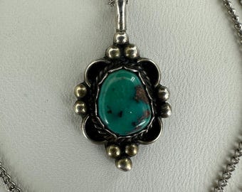 Vintage Sterling Silver Navajo Turquoise Pearl Four Leaf  display picture 1