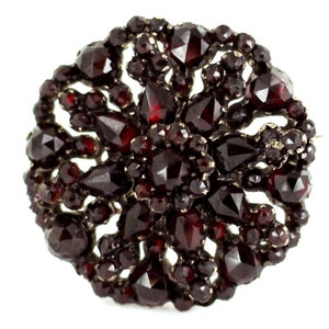 Antique Silver Gold Vermeil Bohemian Garnet Round Shape Stunning Pin Brooch