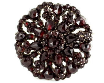 Antique Silver Gold Vermeil Bohemian Garnet Round Shape Stunning Pin Brooch