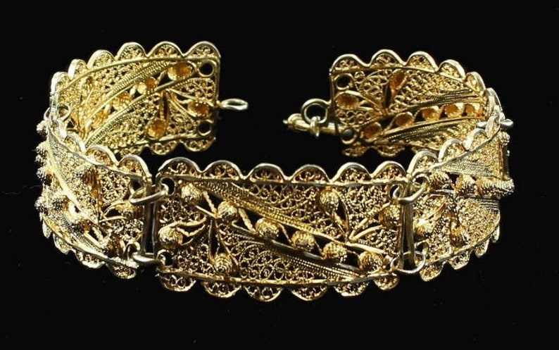 Antique Sterling Bright Gold Vermeil Wire Work Filigree Gorgeous 7 Link Bracelet 1930/'swire work filigree bracelet Deco link bracelet