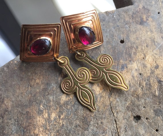 Vintage Celtic Art Nouveau Garnet Mixed Metals Co… - image 1