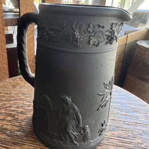 Antique Wedgwood Porcelain Black Basalt Jasperware Pitcher England Rare 5.25”