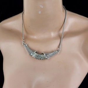Vintage Corocraft Adolph Katz Silver Tone White Rhinestone 50s Necklace 14-17” / Coro Jewelry / Coro Necklace / Mid Century Jewelry