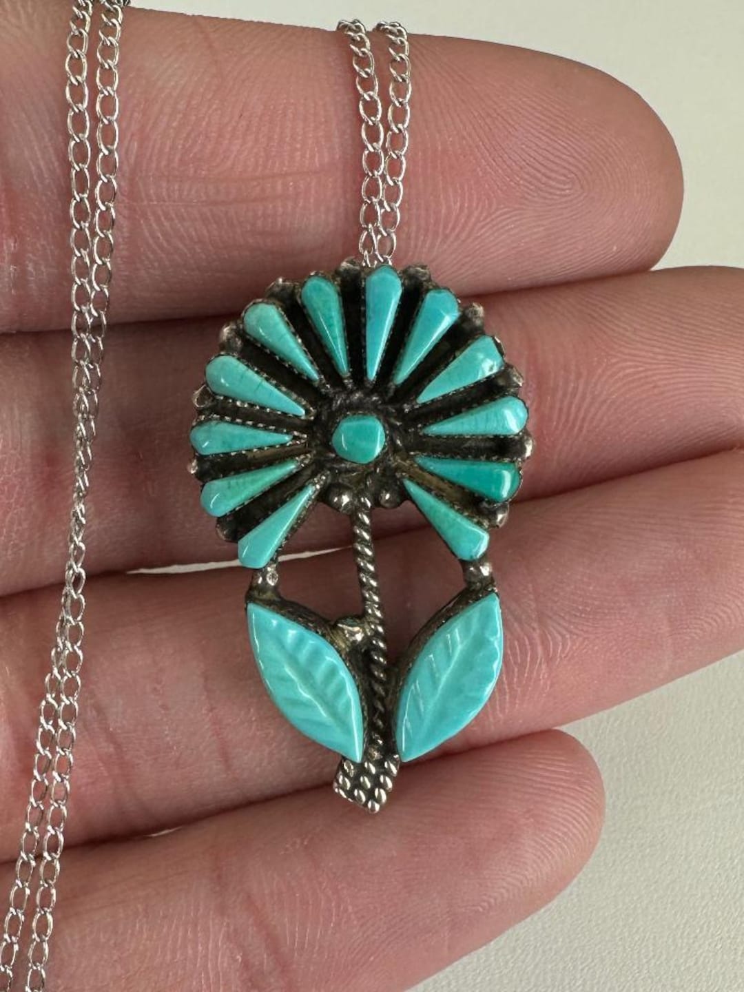アクセサリー syuzi331 Vintage Sterling Laate Zuni Carved Turquoise Sunflower Brooch