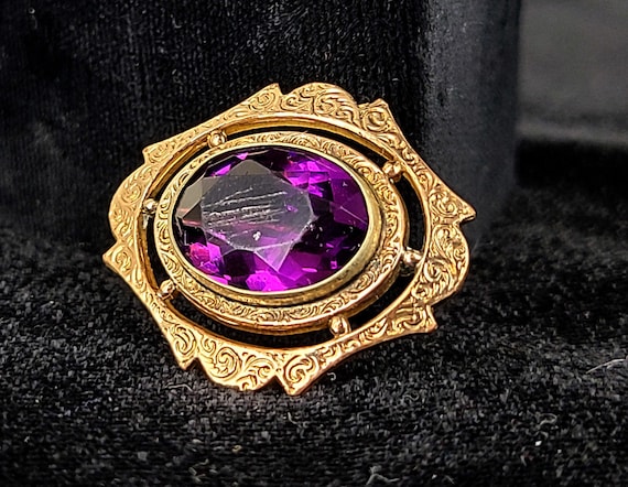 Antique Gold Filled GF Purple Amethyst Paste Glas… - image 2