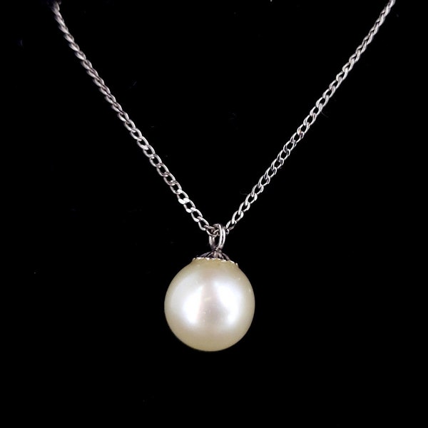 Vintage Maui Divers 14k White Gold South Sea White Pearl Pendant Necklace 15” / Maui Divers Jewelry / Vintage Necklace / White Gold Jewelry